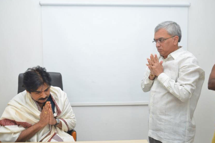 Image result for Pawan with Treasurer Marishetty Raghavaiah